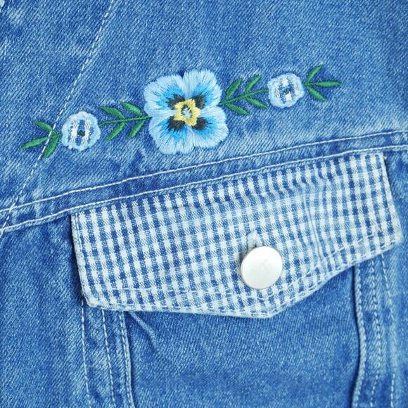 Vintage 22 24 Denim Vest 90s Floral Embroidered Western Grunge Grannycore Plaid - Picture 3 of 5